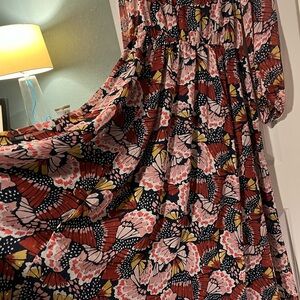 BODEN v-neck, tiered maxi, butterfly print dress.